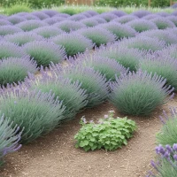 Lavender garden with companion plants flourishing Lavender garden with companion plants flourishing