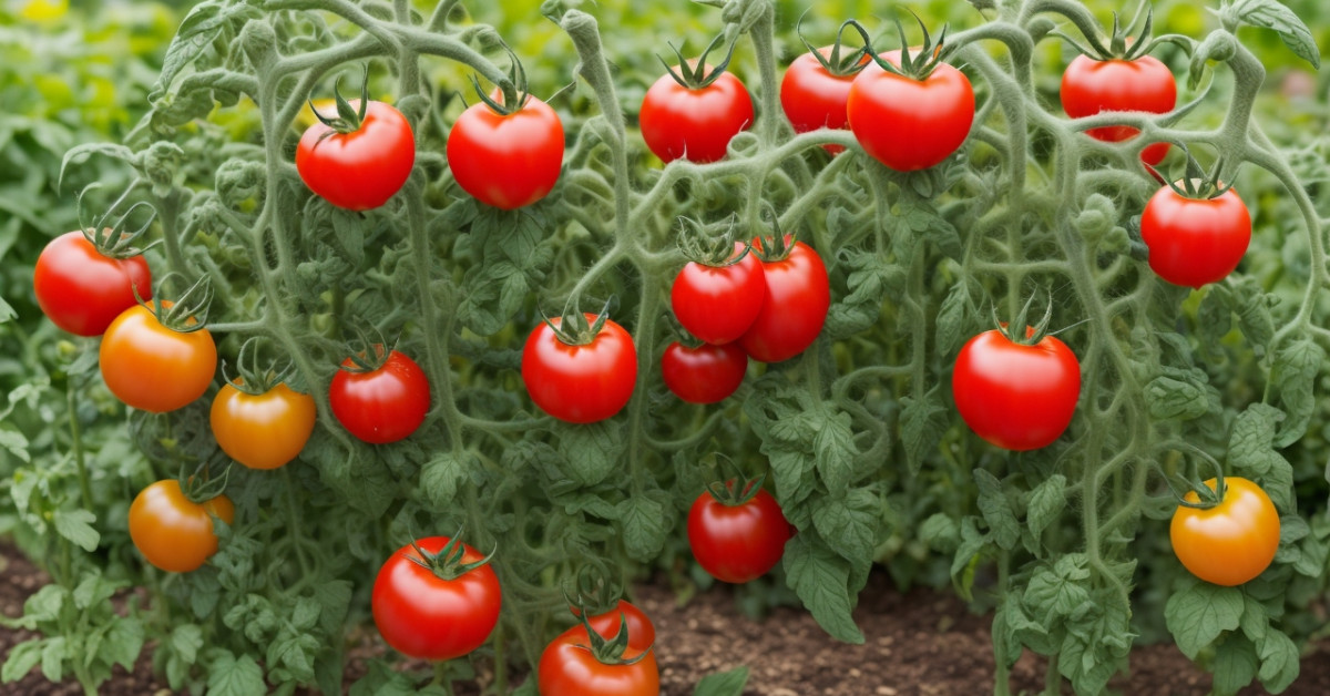 Healthy CompAir tomatoes growing in vibrant garden.
