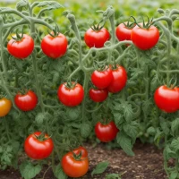Healthy CompAir tomatoes growing in vibrant garden. Healthy CompAir tomatoes growing in vibrant garden.