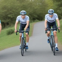 Cyclist checking fitness tracker for step count conversion. Cyclist checking fitness tracker for step count conversion.