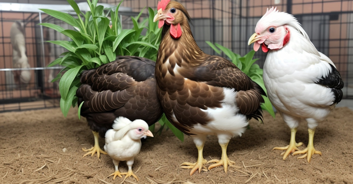 Chickens at 8 weeks with feeding guide for growth optimization.