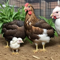 Chickens at 8 weeks with feeding guide for growth optimization. Chickens at 8 weeks with feeding guide for growth optimization.