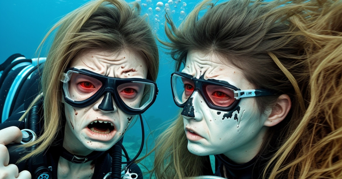 Split face diving accident analysis illustration.