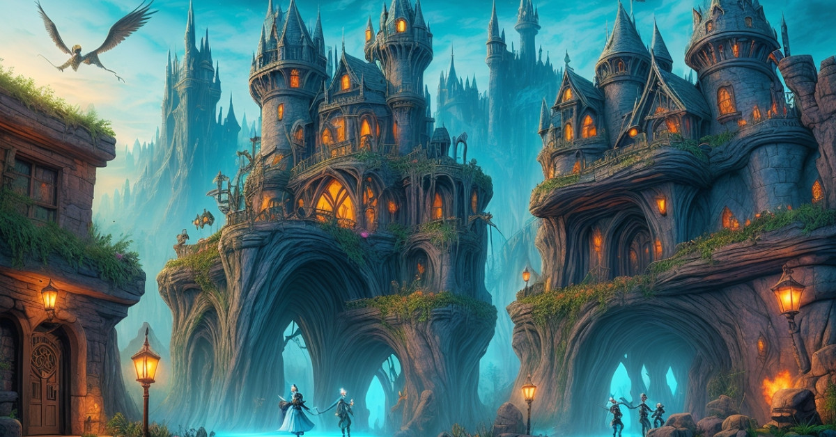 Fantasy Lair Celebration with Colorful Fireworks Display.