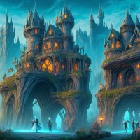 Fantasy Lair Celebration with Colorful Fireworks Display. Fantasy Lair Celebration with Colorful Fireworks Display.