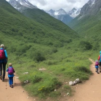 Adventurous mothers enjoying a scenic nature hike together. Adventurous mothers enjoying a scenic nature hike together.
