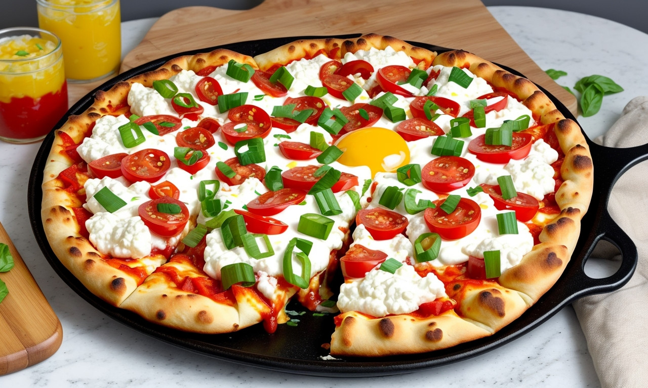 Cottage cheese pizza bowl on wooden table