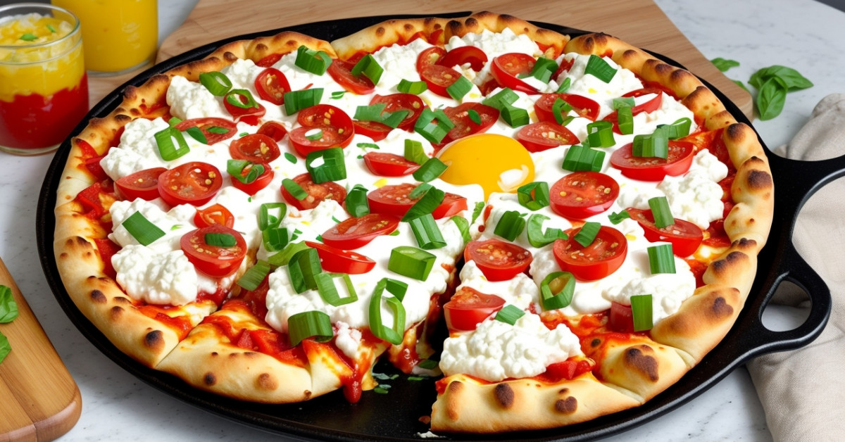 Cottage cheese pizza bowl on wooden table