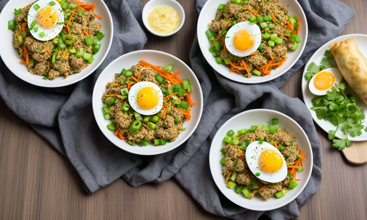 Keto egg roll in a bowl dish illustration.