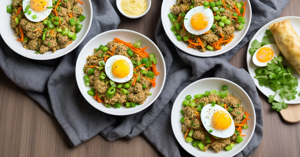 Keto egg roll in a bowl dish illustration.