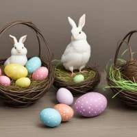 Easter Egger chickens laying colorful eggs in a coop. Easter Egger chickens laying colorful eggs in a coop.